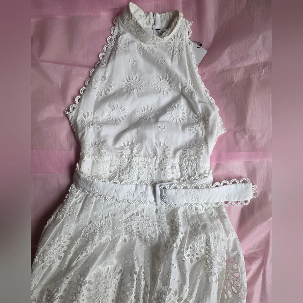 ZARA Openwork Embroidered Midi Dress ZW COLLECTION oyster white Nwt - Picture 14 of 16